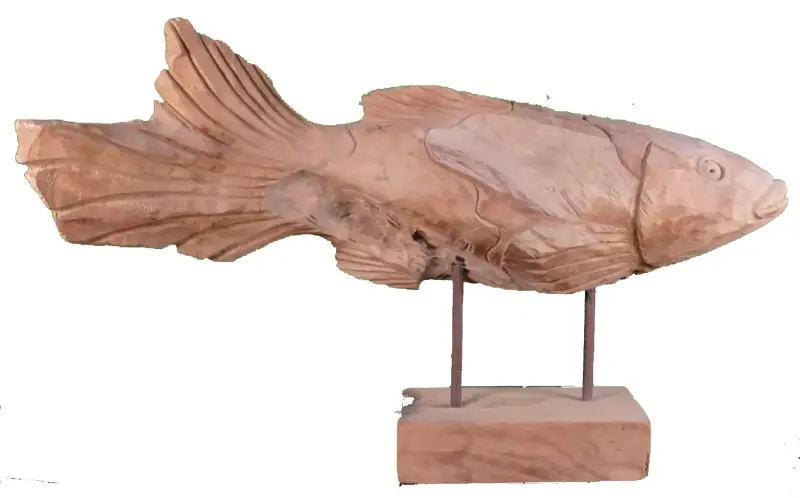 Product image 1 of the product “Carved fish wood on stand made from teak root pieces ”